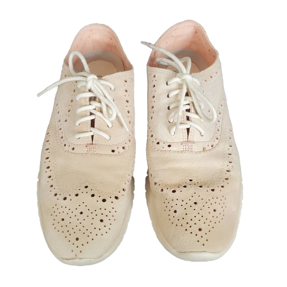 Cole Haan Zerogrand Wingtip‎ Oxford Suede Laceup Dress Shoe Beige Pink 7.5
